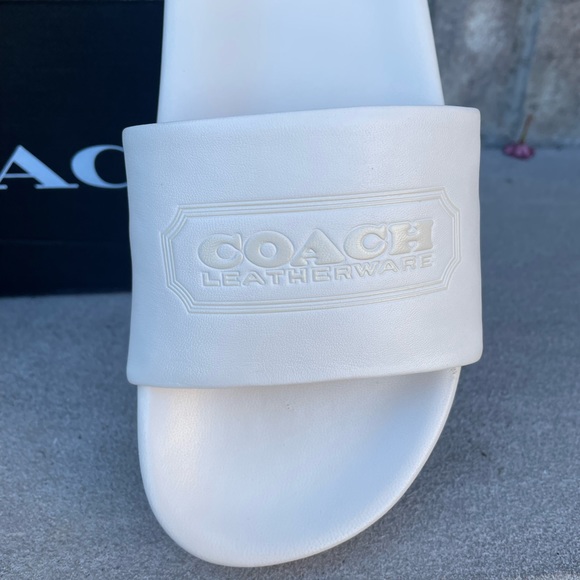 COACH ALEXIS LEATHER SANDAL 7.5 Women's Slide Slip On Casual Summer White New - Picture 3 of 8